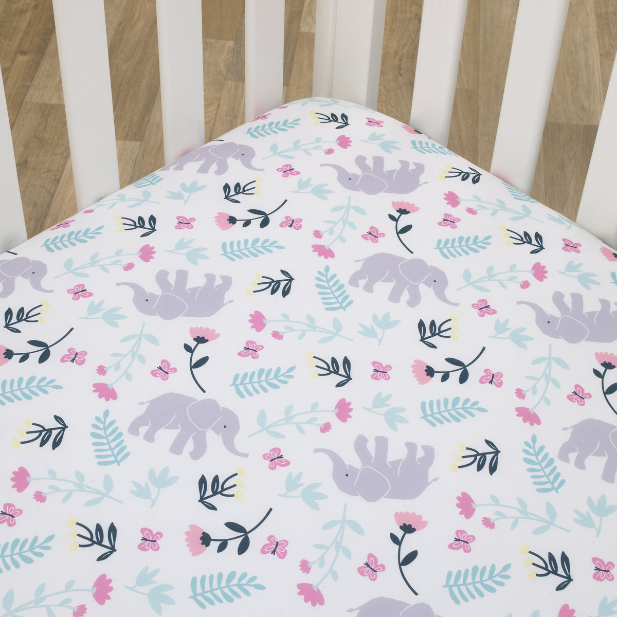 Floral Elephant White Multi Colored Super Soft Fitted Crib Sheet
