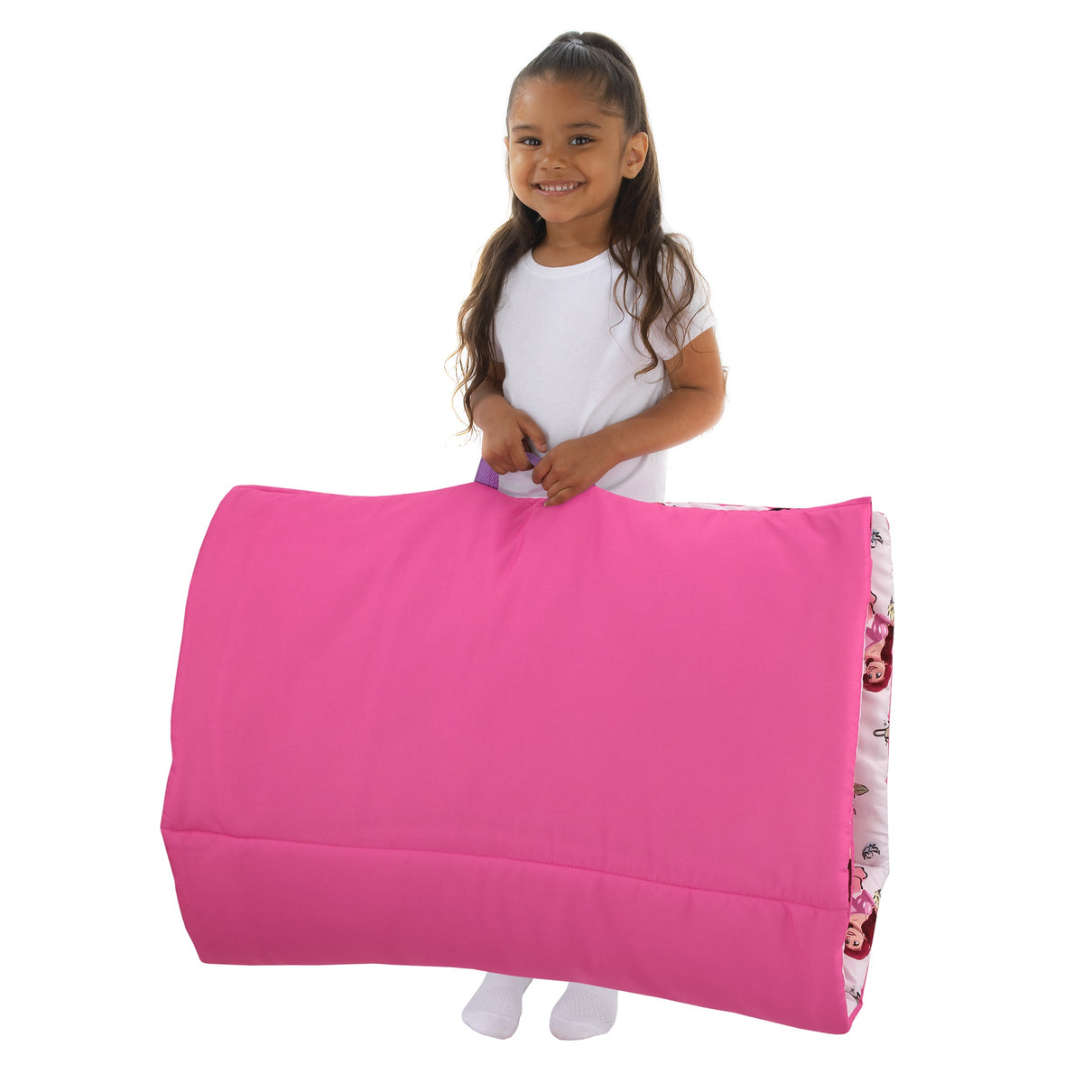 Princesses Courage and Kindness Pink, Blue, and White Ariel, Tiana, Moana, Jasmine, Cinderella, Mulan, Belle, and Snow White Deluxe Easy Fold Toddler Nap Mat