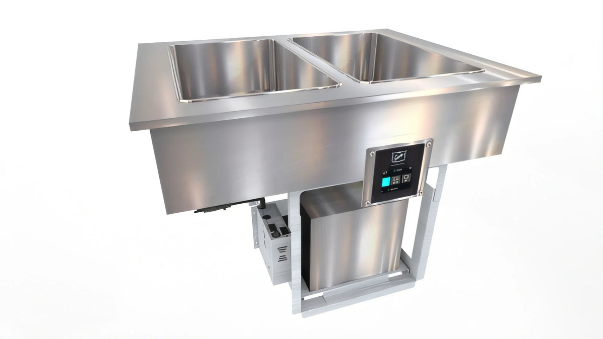 Duke FCP2-SB 2-Section Drop-In Flush-Mount Cold Pan with Self-Contained Refrigeration, 2 Full-Size Pans, Stainless Steel