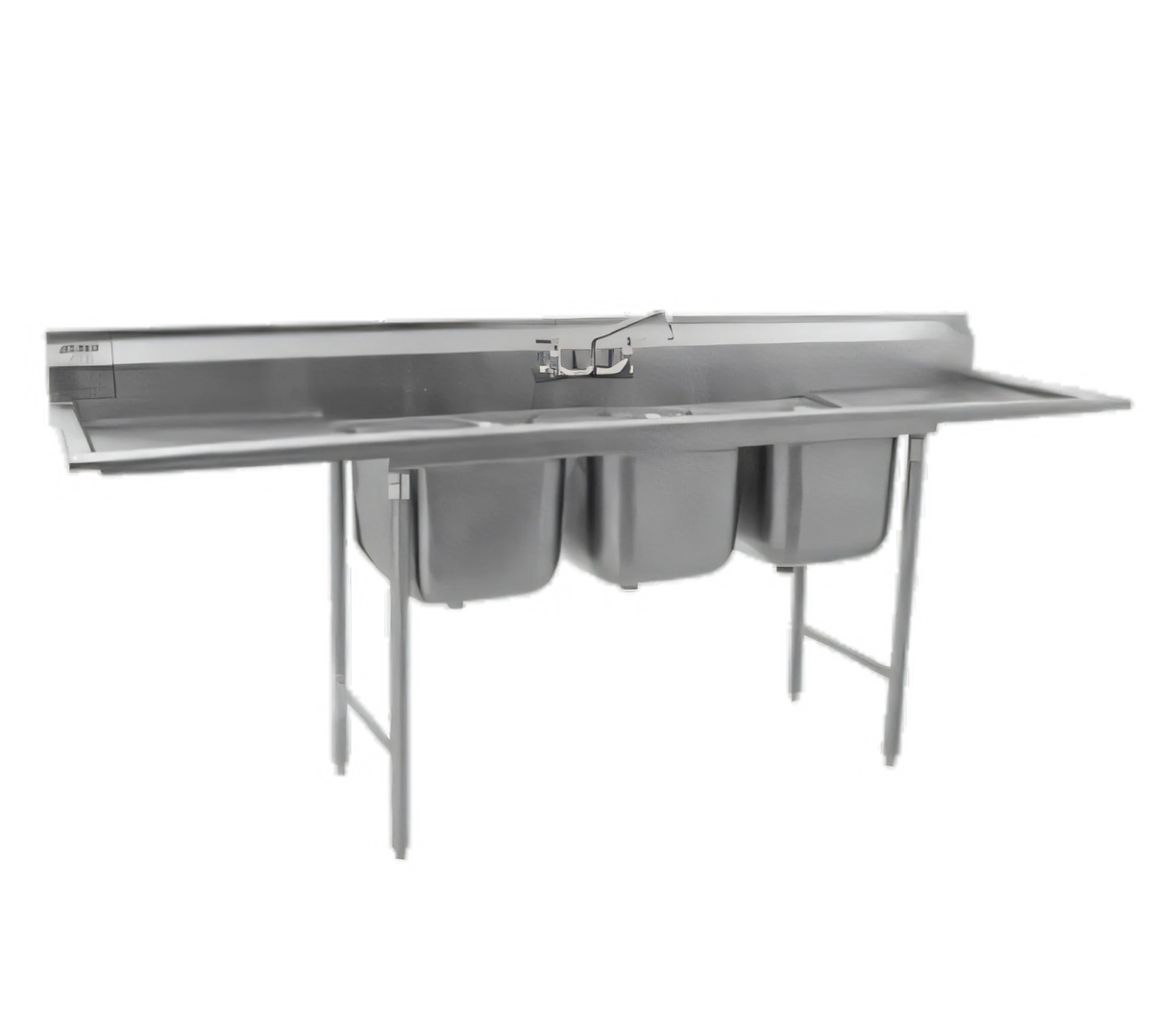 Eagle Group 314-24-3-24L-X 304 Stainless Steel Three-Compartment Sink, 24 x 24 x 13-1/2 Inch Compartments, Left Drainboard, 104-3/4 Inch Wide