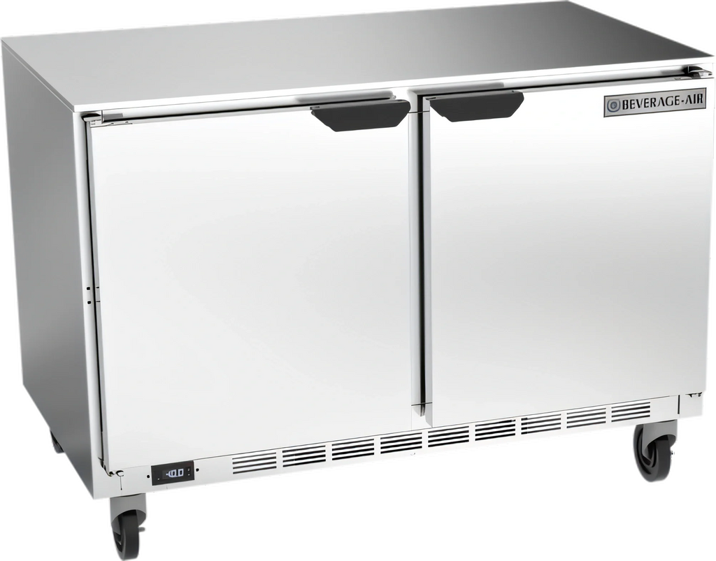 Beverage Air UCF48AHC 48-Inch Two-Section Undercounter Freezer, 2 Solid Doors, Stainless Steel, Rear-Mounted Self-Contained