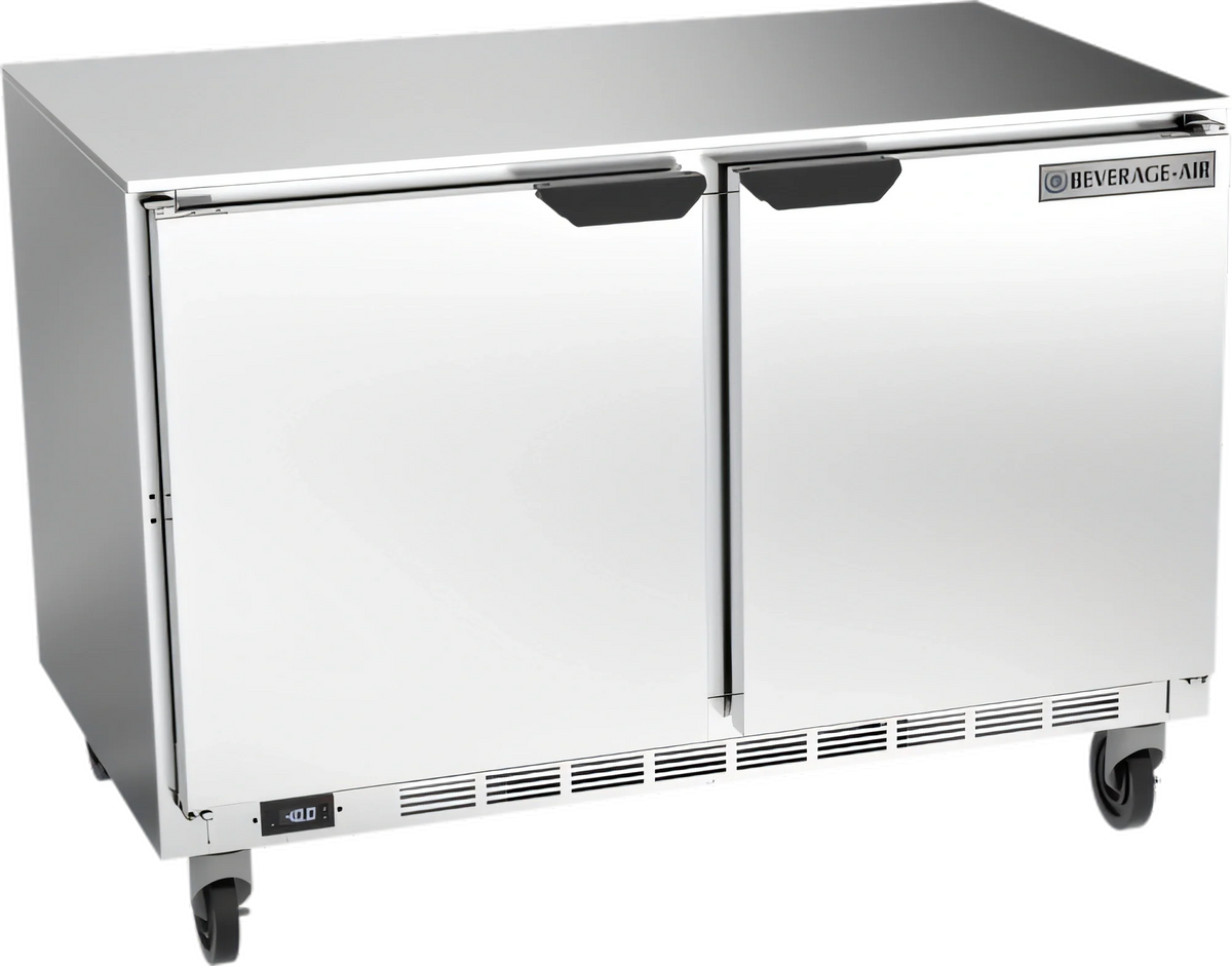 Beverage Air UCF48AHC 48-Inch Two-Section Undercounter Freezer, 2 Solid Doors, Stainless Steel, Rear-Mounted Self-Contained