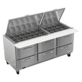 Victory Refrigeration UltraSpec™ VSPD72HC-30B-6 72-Inch Three-Section Sandwich Prep Table, 6 Drawers, 30-Pan Top, Self-Contained R290