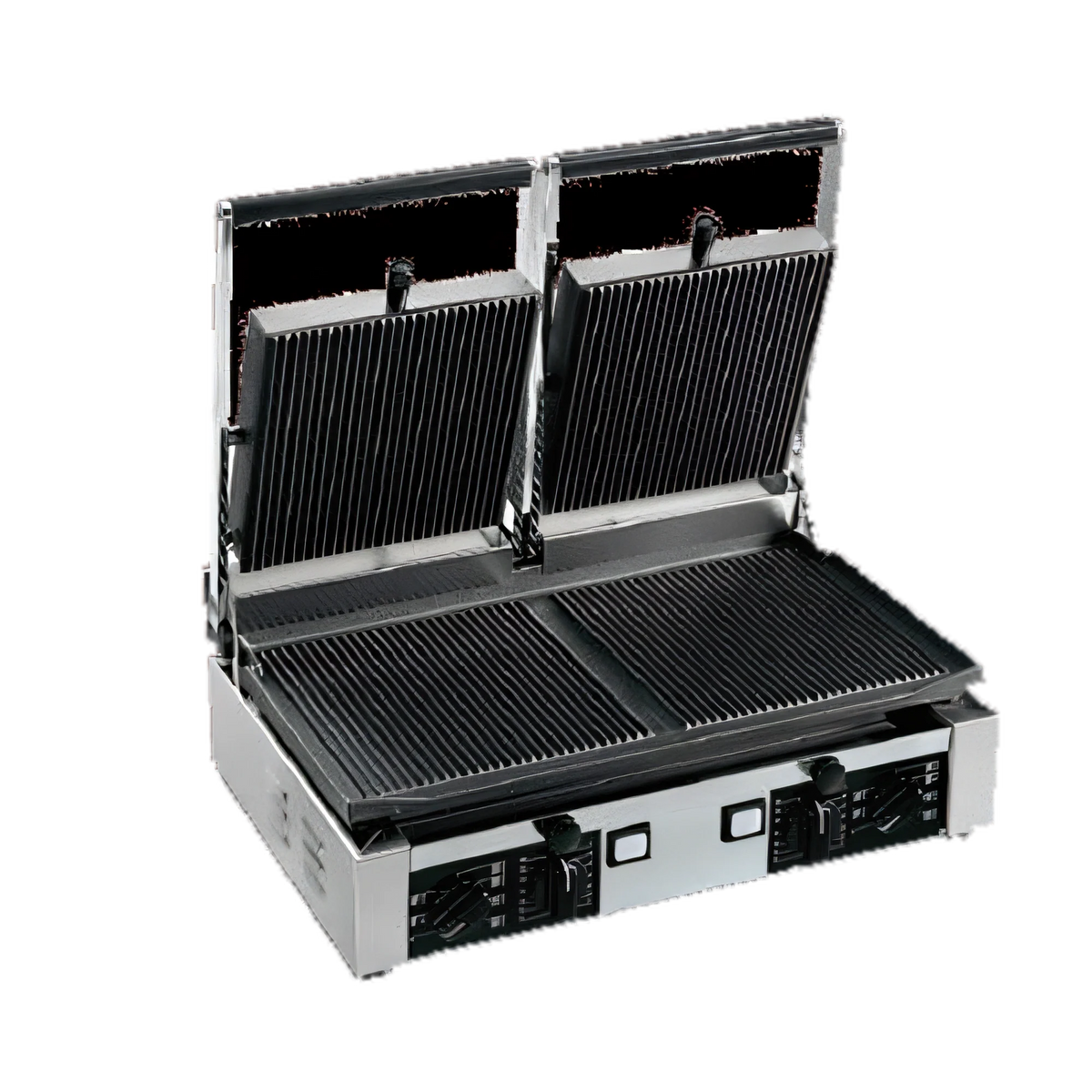 Univex PPRESS2R Double Countertop Electric Panini Press with Ribbed Cast Iron Plates, Manual Controls, 19.6 x 10 Inch Surface