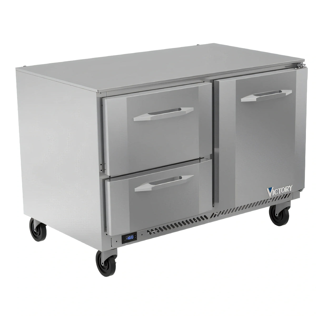Victory Refrigeration VUFD48HC-2 48-Inch Two-Section Undercounter Freezer with Door and Drawers, Self-Contained R290 Refrigeration