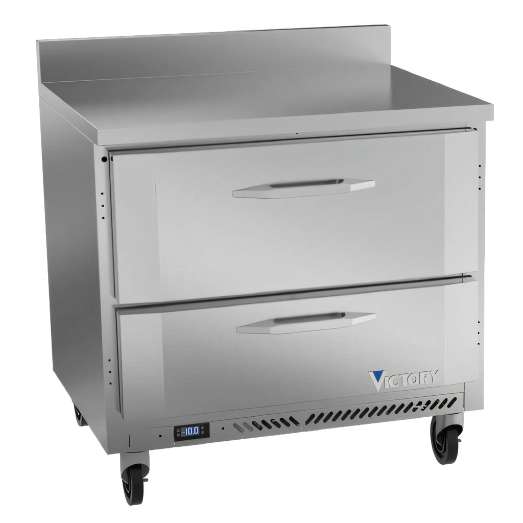 Victory Refrigeration VWFD36HC-2 36-Inch Worktop Freezer Counter, 2 Drawers, Self-Contained Rear-Mounted Refrigeration, Stainless Steel
