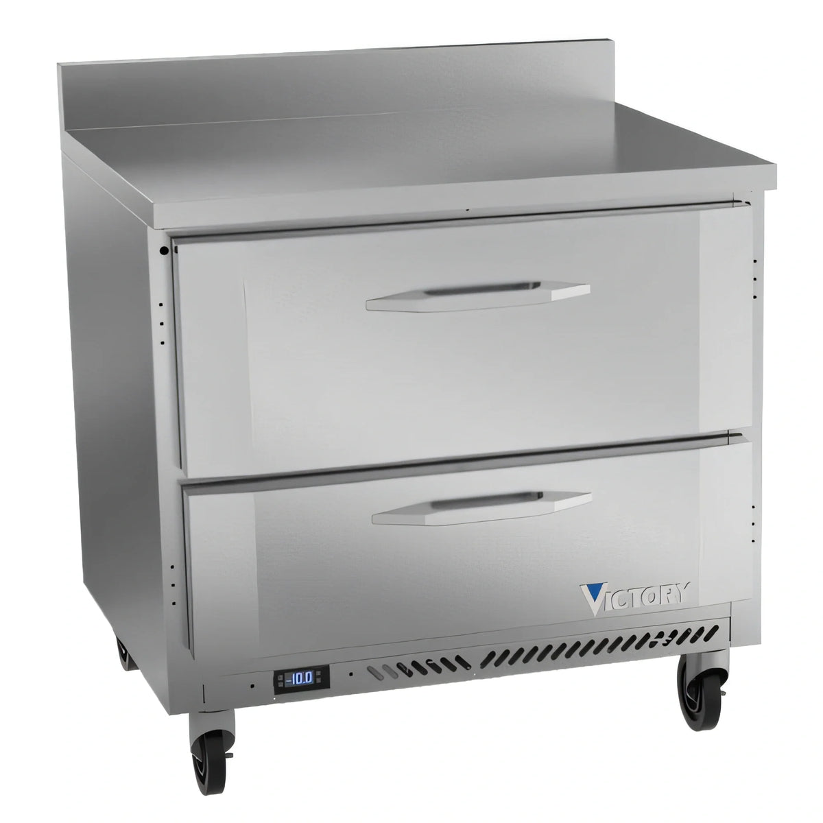 Victory Refrigeration VWFD36HC-2 36-Inch Worktop Freezer Counter, 2 Drawers, Self-Contained Rear-Mounted Refrigeration, Stainless Steel