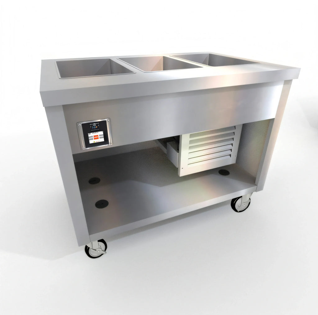 Duke Thurmaduke TFCP-46SS-N7 3-Section Flush-Mount Mobile Refrigerated Cold Pan Unit, 46-Inch, Stainless Steel, R290
