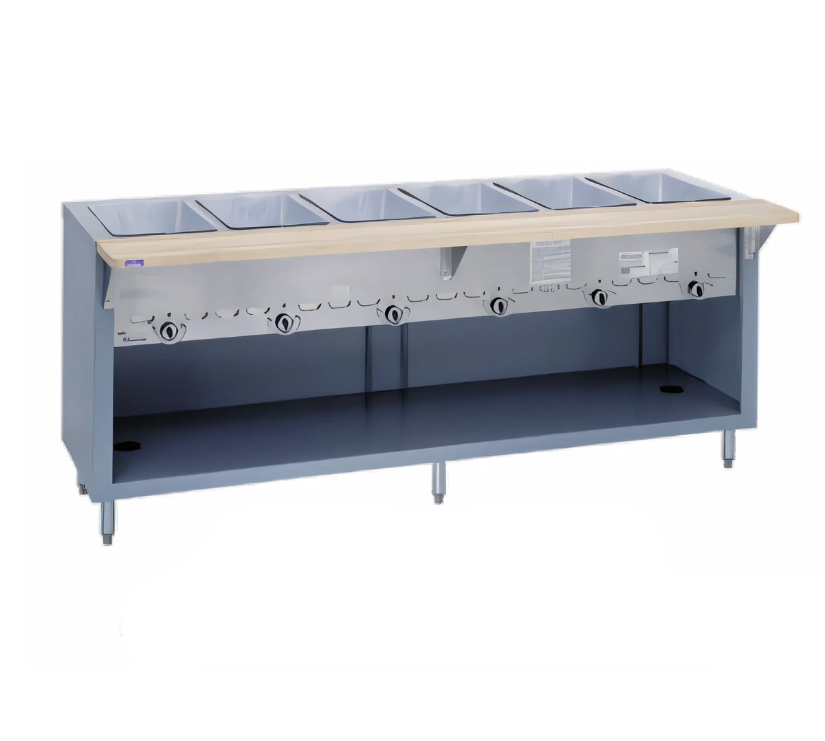 Duke Thurmaduke G-5-CBSS 5-Well Full-Size Gas Dry Heat Steam Table, 74" Stainless Steel, Open Undershelf