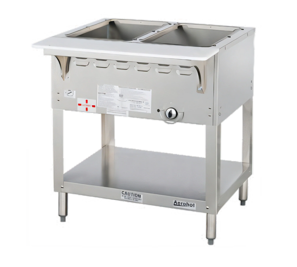 Duke Aerohot WB302 30-3/8-Inch Gas Wet Bath Steam Table, 2-Pan Open Water Bath, Stainless Steel Open Base with Undershelf