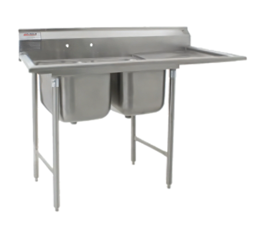 Eagle Group 414-24-2-18R 2-Compartment Stainless Steel Sink, 24 x 24 x 13-1/2 Inch Bowls, Right Drainboard, 9-1/2 Inch Backsplash