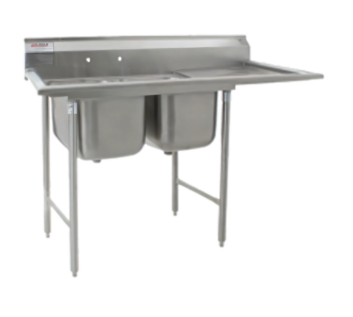 Eagle Group 414-24-2-18R 2-Compartment Stainless Steel Sink, 24 x 24 x 13-1/2 Inch Bowls, Right Drainboard, 9-1/2 Inch Backsplash