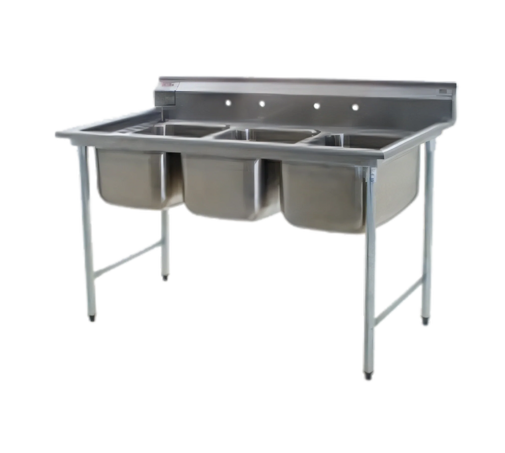 Eagle Group 414-22-3 Three-Compartment Coved-Corner Sink, 22 x 22 x 13-1/2 Inch Bowls, No Drainboards, 77-1/2 Inch Wide