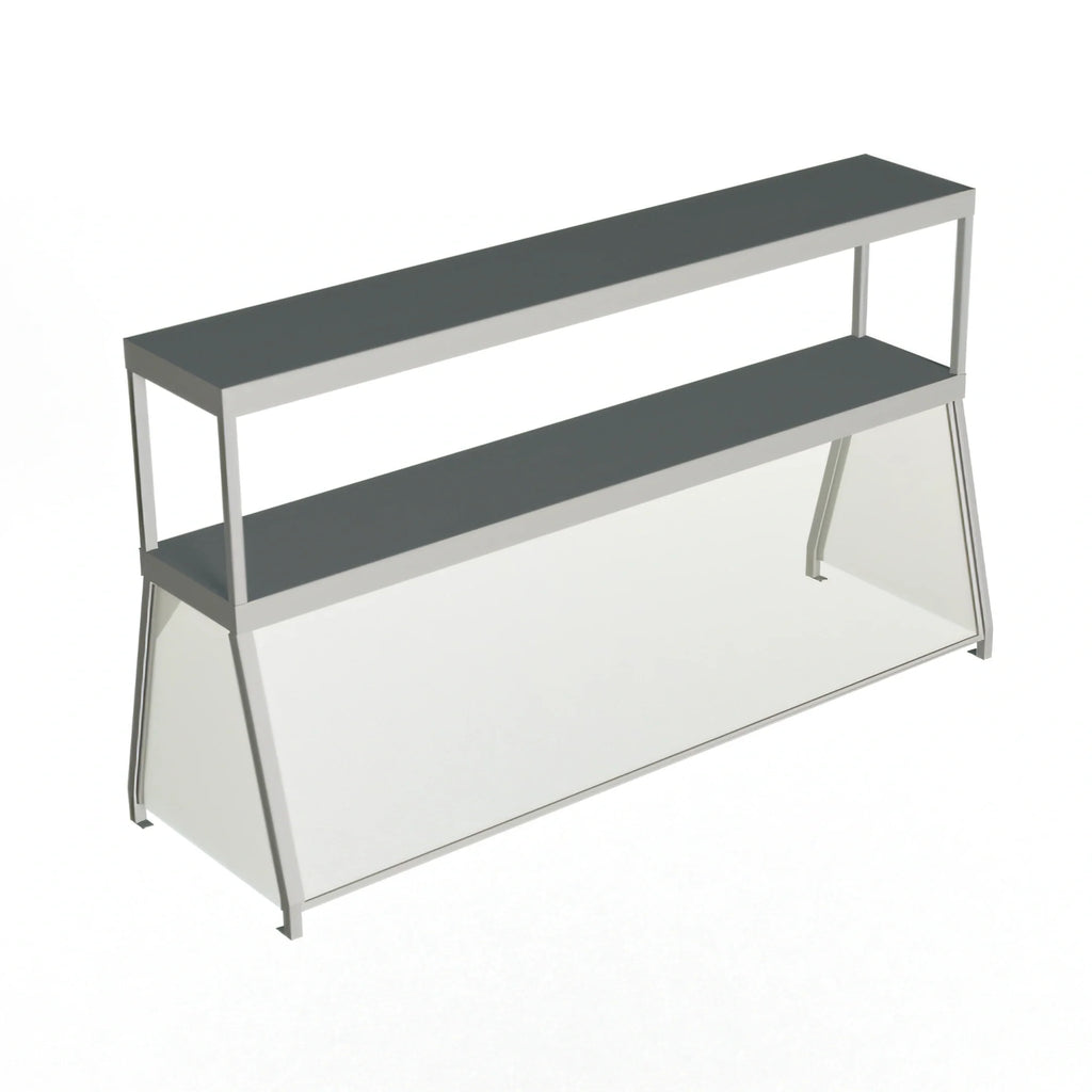 Duke 956-460-5D 72-1/2" Double-Deck Stainless Steel Serving Overshelf with Tempered Glass and Acrylic End Guards