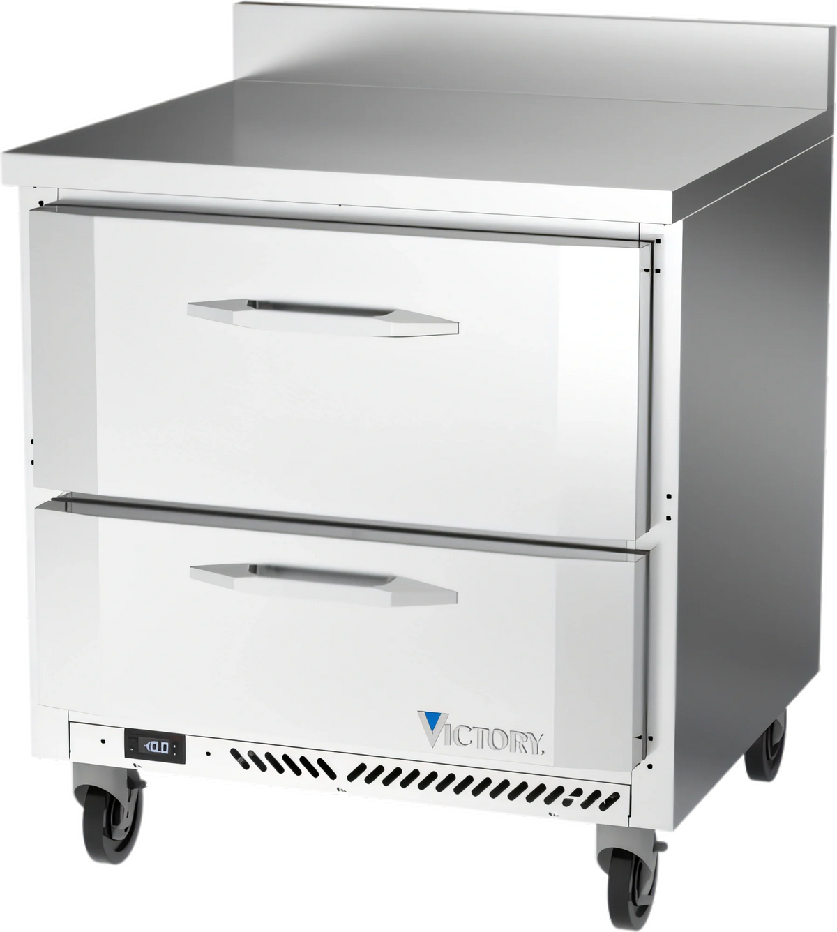 Victory Refrigeration VWFD32HC-2 32-Inch Stainless Steel Worktop Freezer with 2 Drawers, 7.22 Cu. Ft., Rear-Mounted Self-Contained Refrigeration