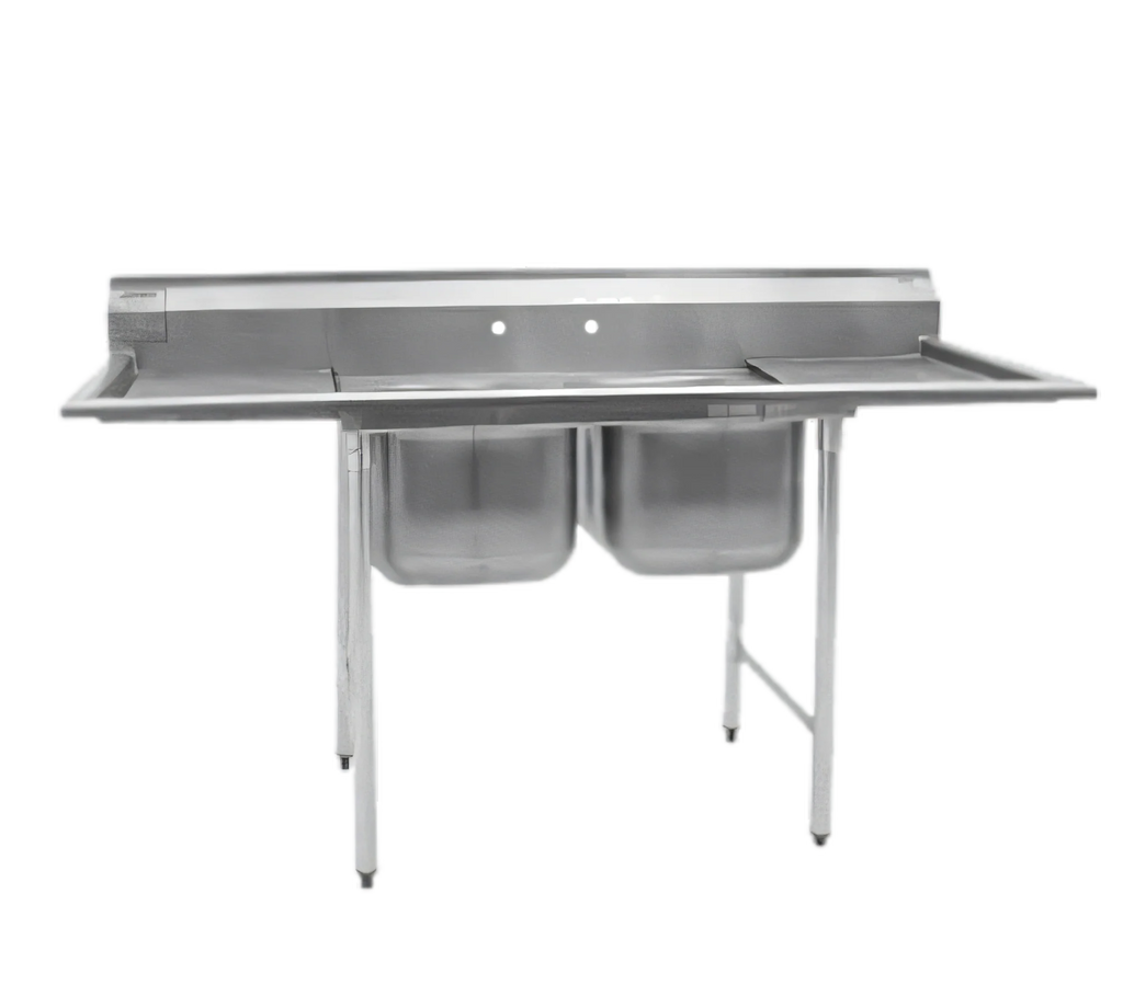 Eagle Group 314-24-2-24R-X 2-Compartment 304 Stainless Steel Sink, Right-Hand Drainboard, 24 x 24 x 13-1/2 Inch Bowls, 9-1/2 Inch Backsplash