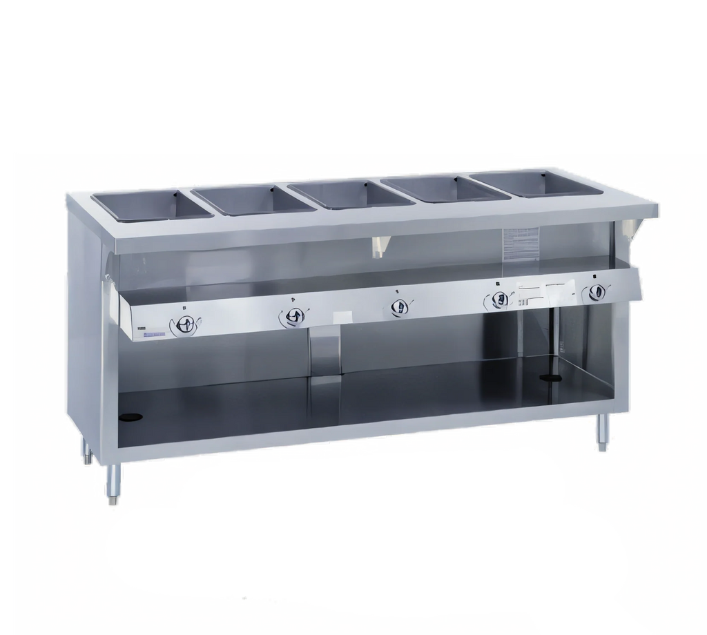 Duke Thurmaduke G-4-DLPG 60-Inch 4-Well Propane Gas Dry-Heat Steam Table with Enclosed Base and Open Undershelf