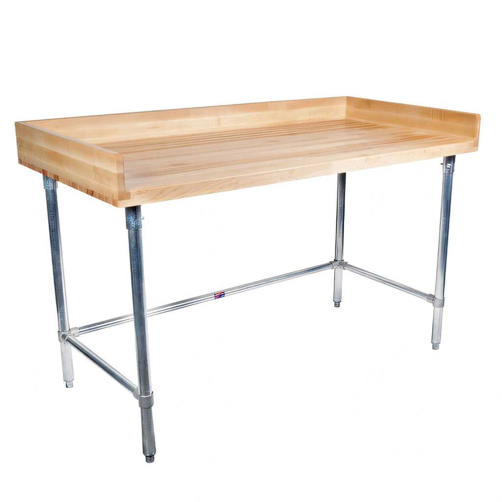 BK Resources MBTSOB-6036 60" x 36" Hard Maple Bakers Table with Stainless Steel Open Base and 4" Coved Risers