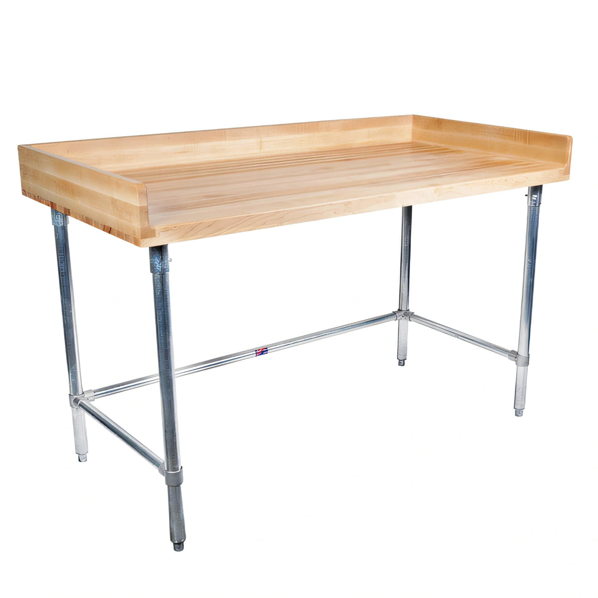 BK Resources MBTSOB-6036 60" x 36" Hard Maple Bakers Table with Stainless Steel Open Base and 4" Coved Risers
