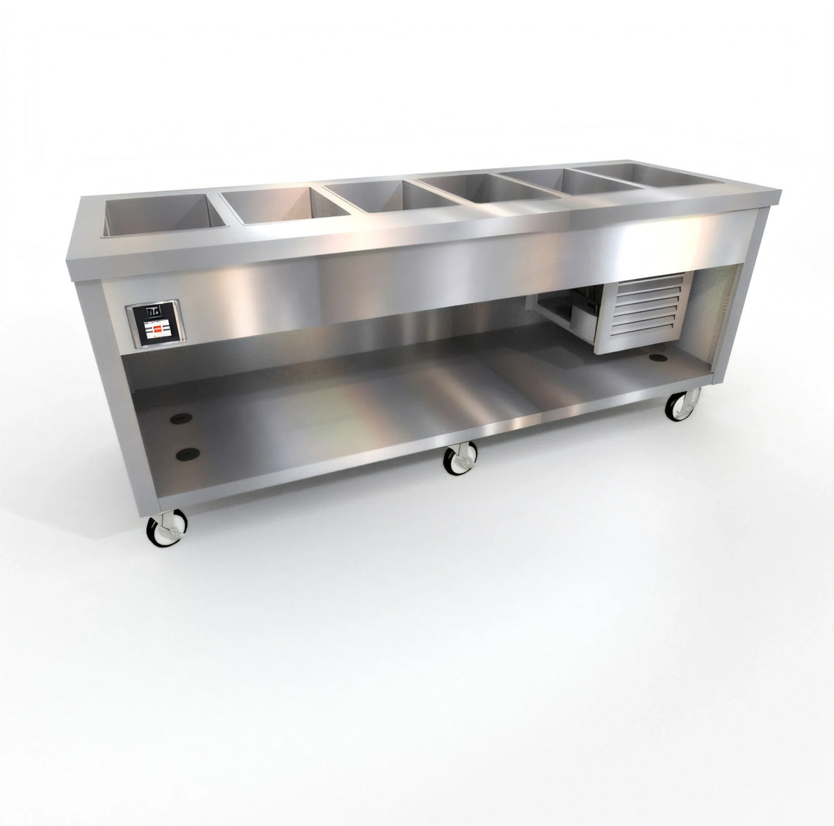 Duke Thurmaduke TFCP-88PG-N7 6-Section 88-Inch Mobile Flush Mount Refrigerated Cold Pan Unit with Digital Controls