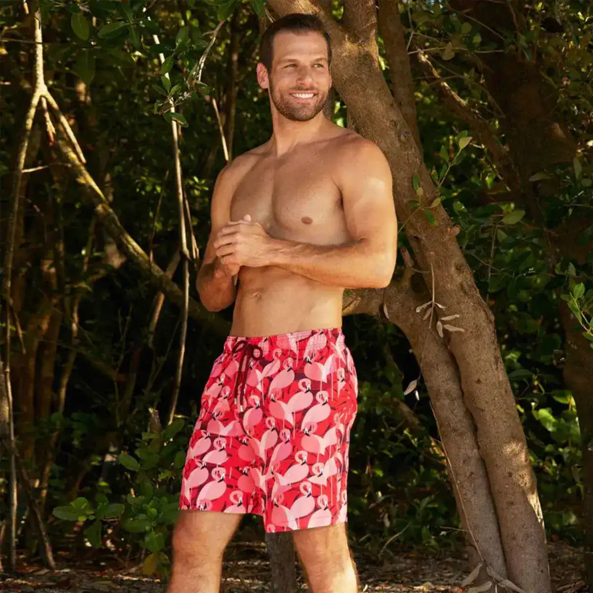 Pink Flamingo Hybrid Short, Compression Lined Swim and Resort Trunk