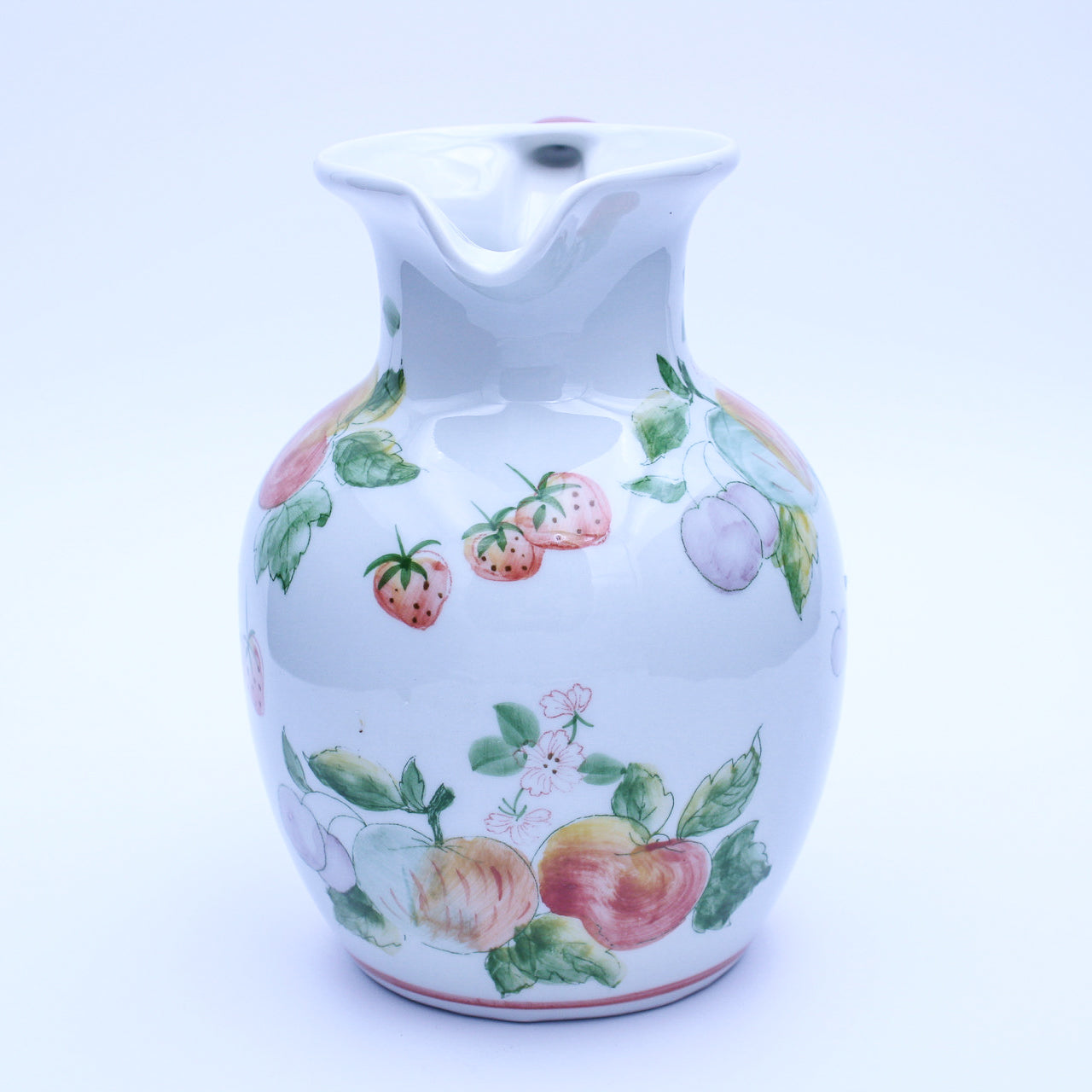 Hand‑Painted Ceramic Fruit & Floral Pitcher