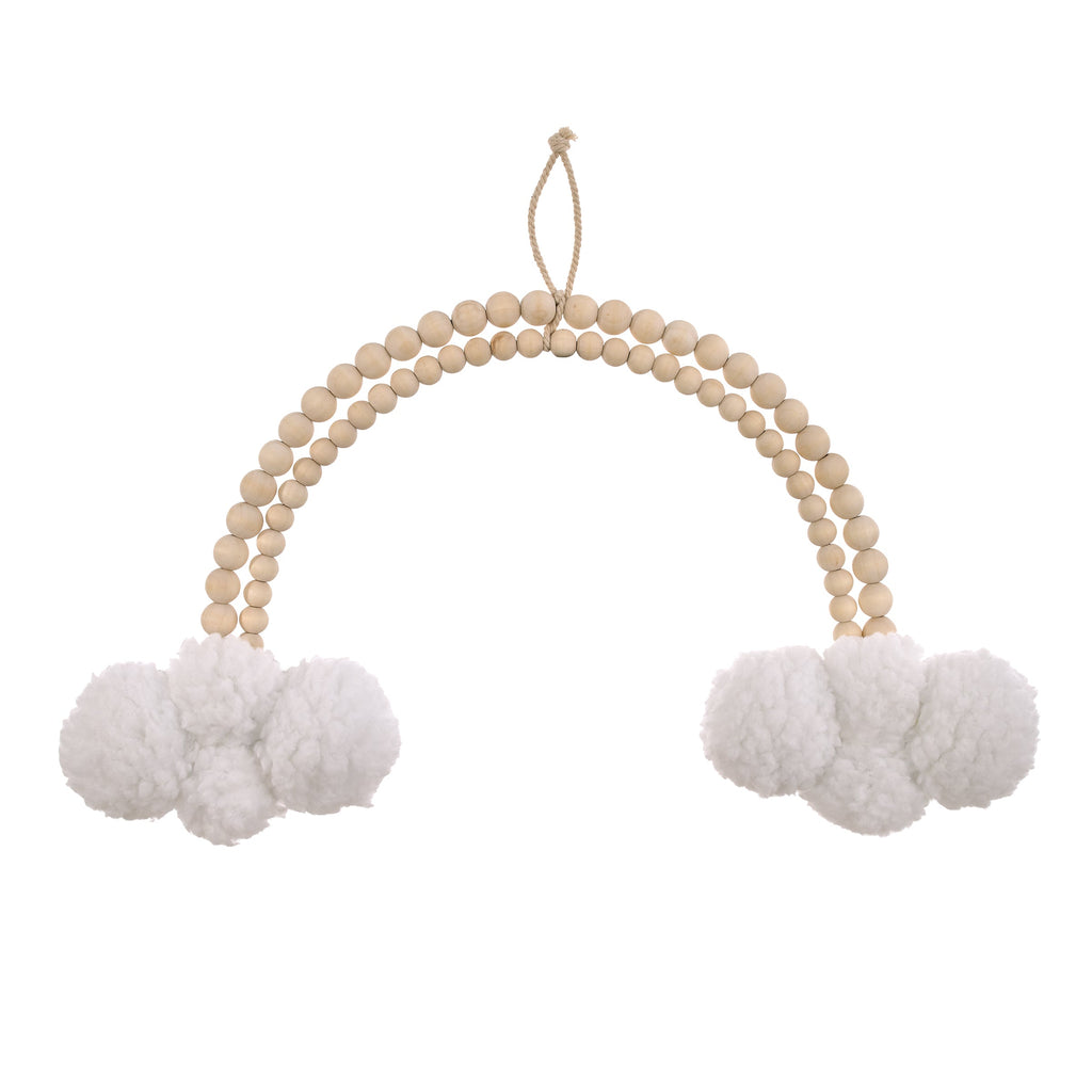 Rainbow and Clouds Natural Wooden Beads and White Chenille Clouds Nursery Wall Decor