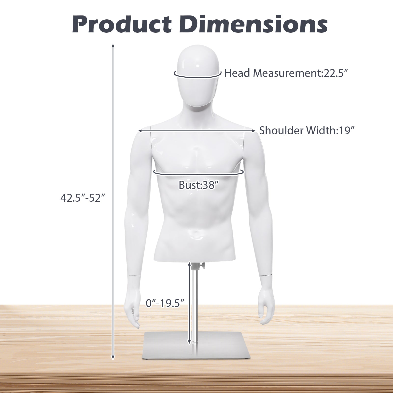 Plastic Half Body Head Turn Male Mannequin with Base