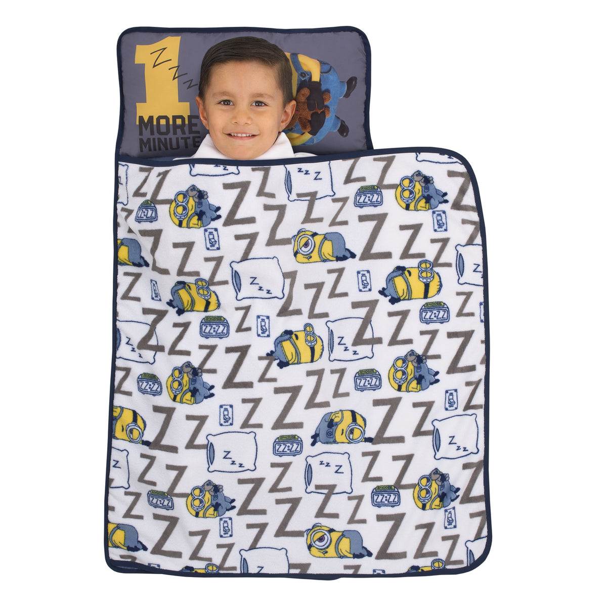 Lazy Minions Club Gray, Blue, Yellow and White, One More Minute Toddler Nap Mat