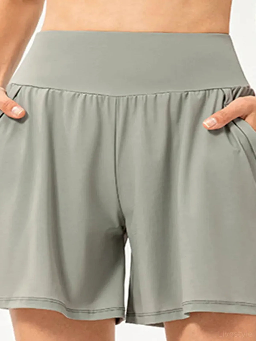 Pocketed Elastic Waist Active Shorts