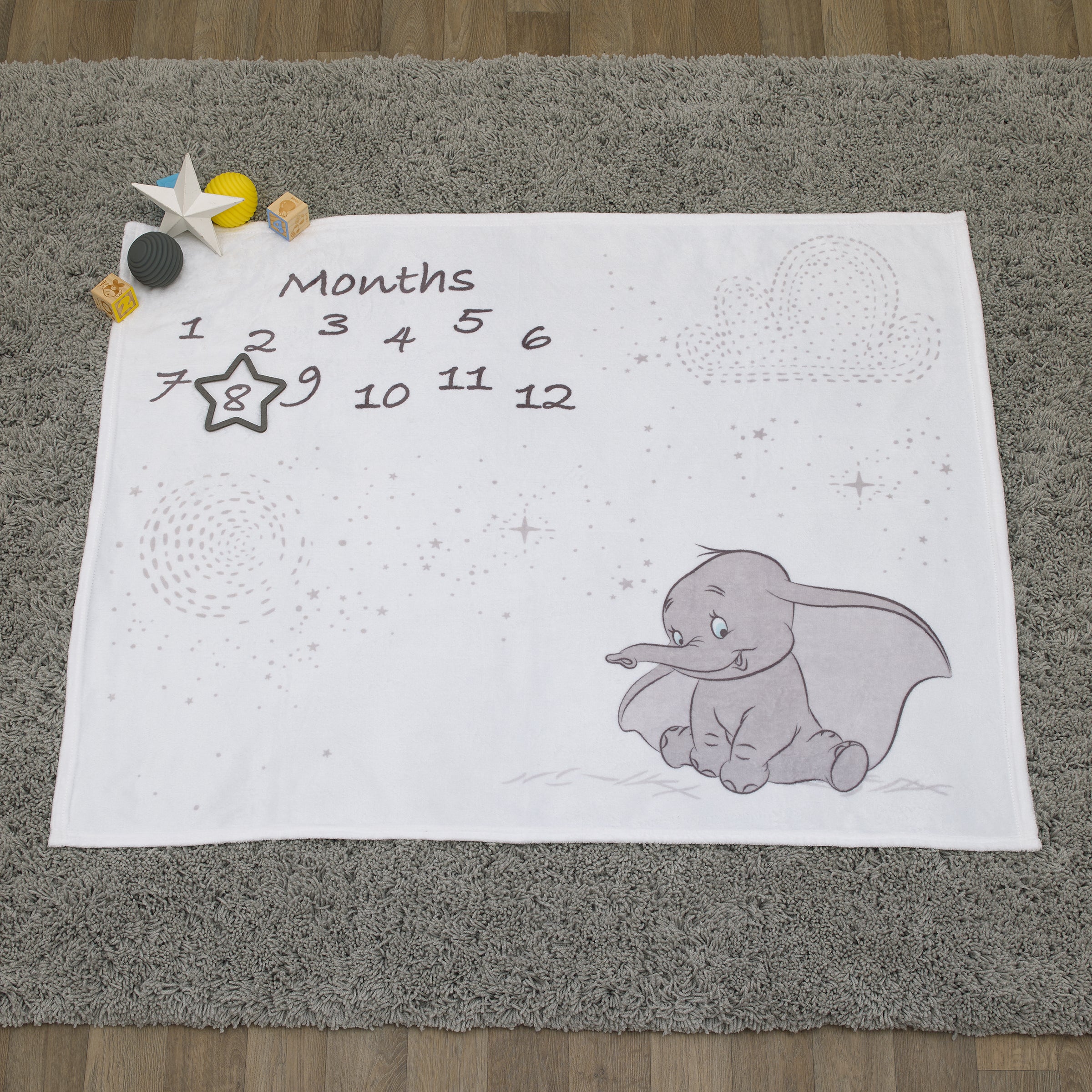 Disney Dumbo White and Grey Super Soft Milestone Baby Blanket