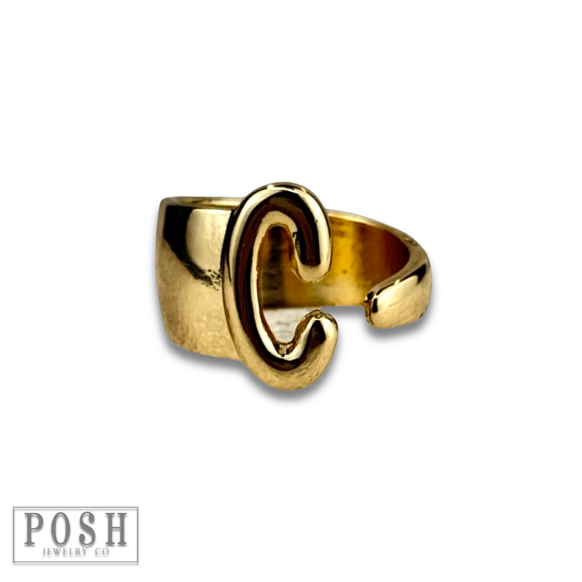 Bubble letter monogram initial ring