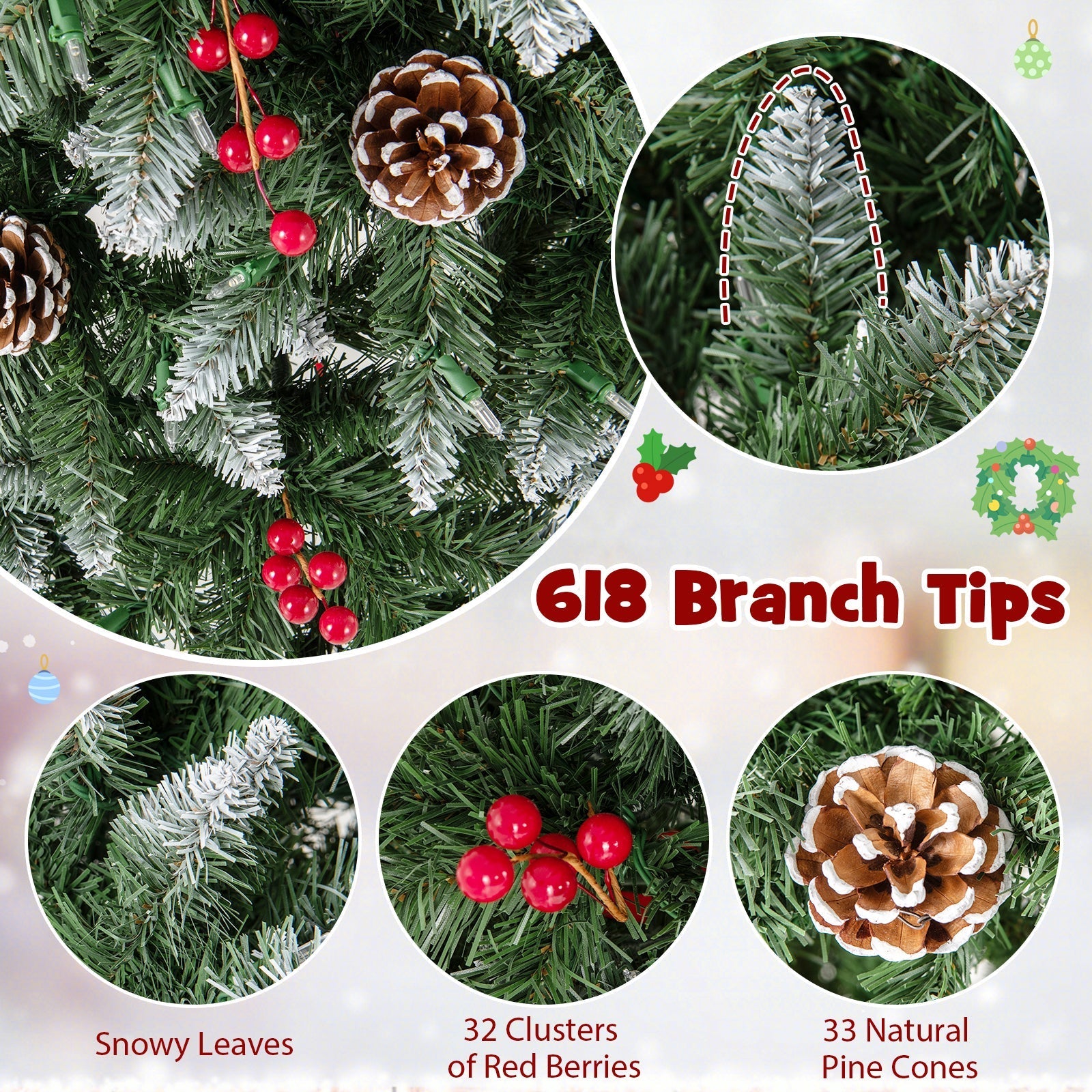 Pre-lit Artificial Pencil Christmas Tree with Pine Cones and Red Berries