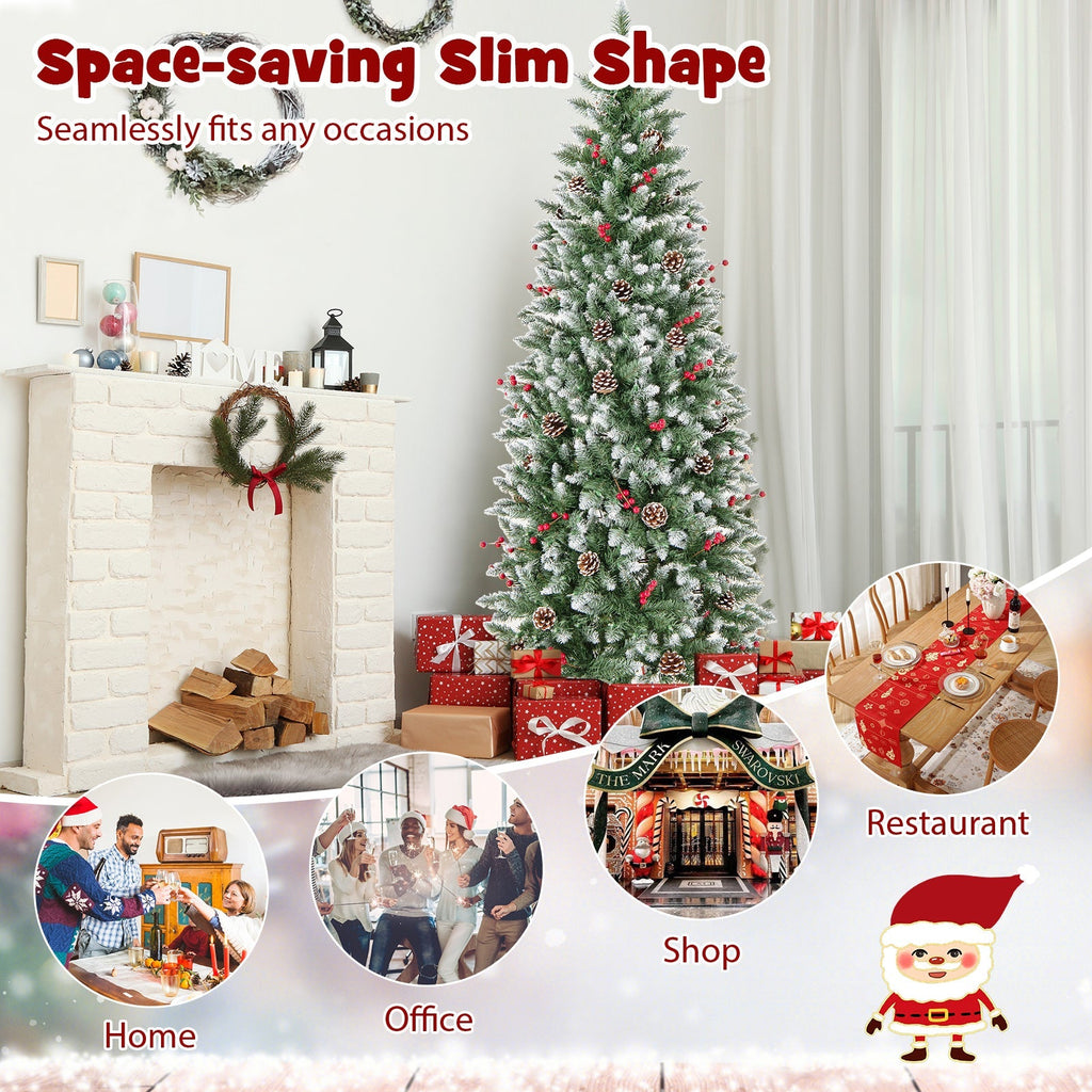 Pre-lit Artificial Pencil Christmas Tree with Pine Cones and Red Berries