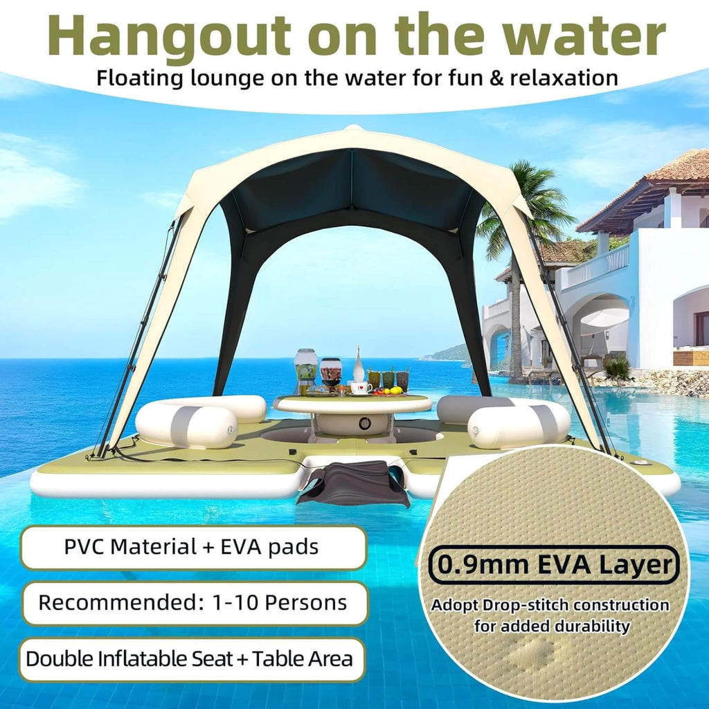 [11X11FT] Premium Floating Dock Lounge With With Ladder, Double Seats, Table, And Canopy (SAK49273)