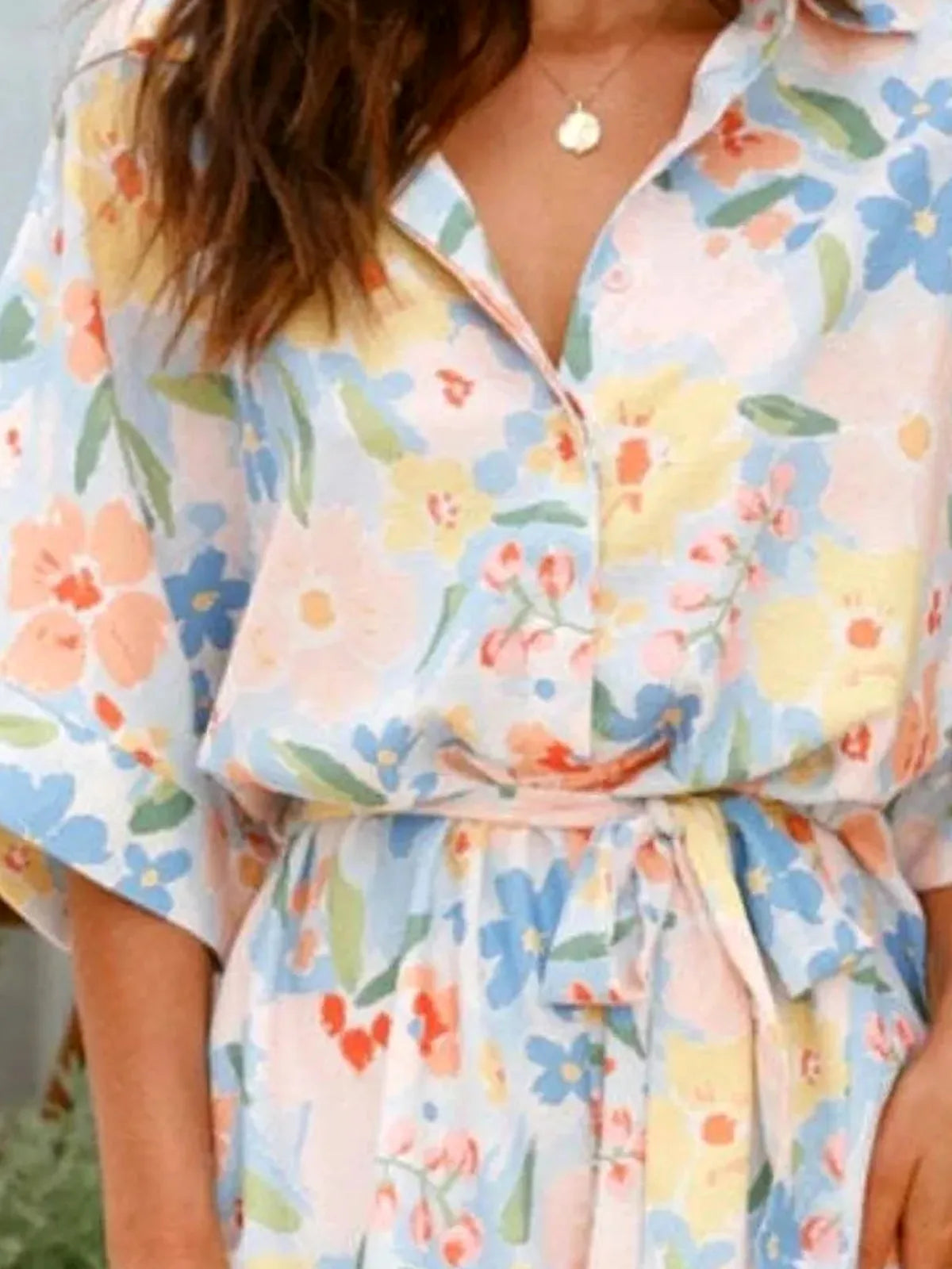 Pastel Floral Print Half Sleeve Tie Waist Romper