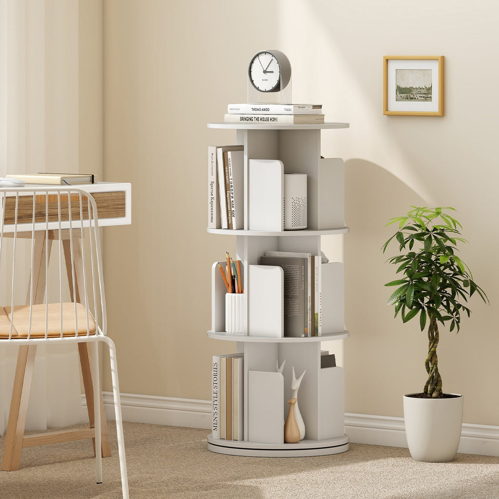 3-Tier Rotating Bookshelf with Dividers and Anti-falling Baffles