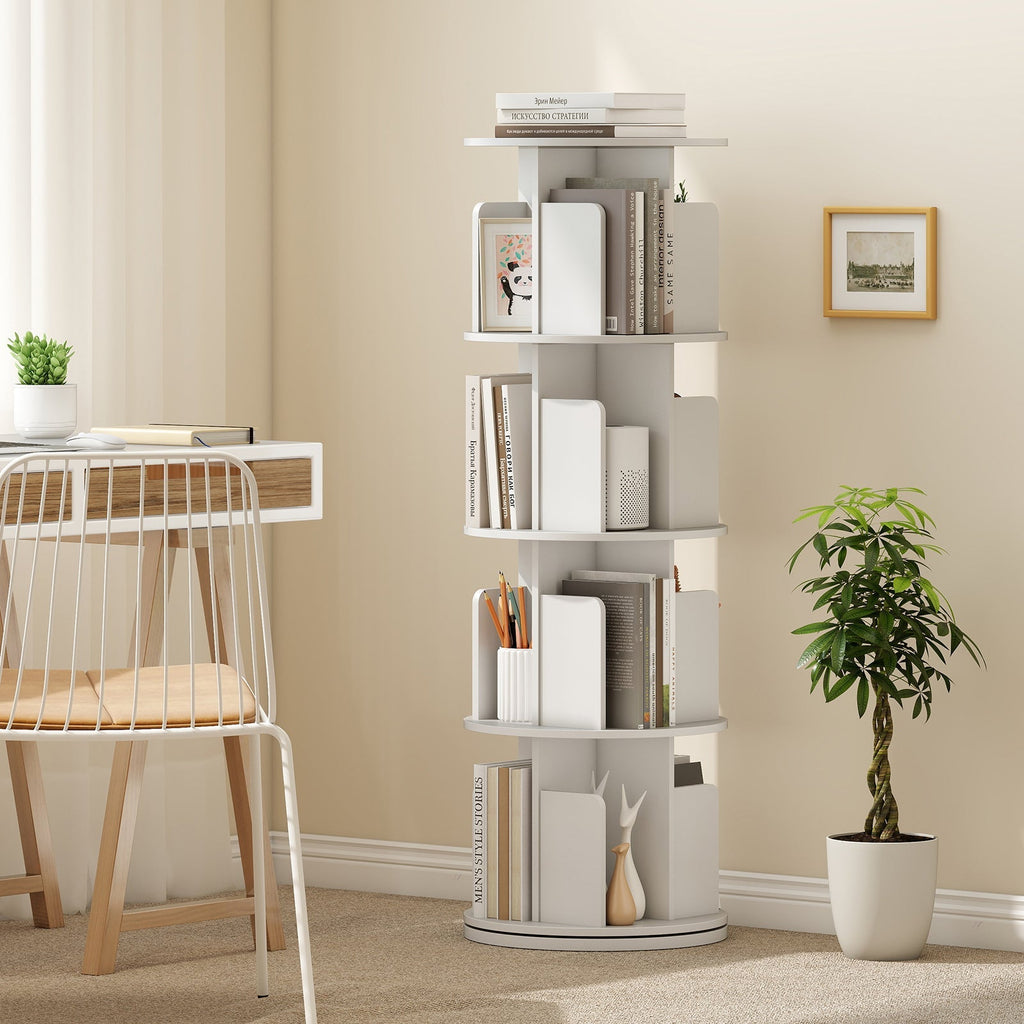 4-Tier Rotating Bookshelf 360¬∞ Display Rack with Dividers and Anti-falling Baffles