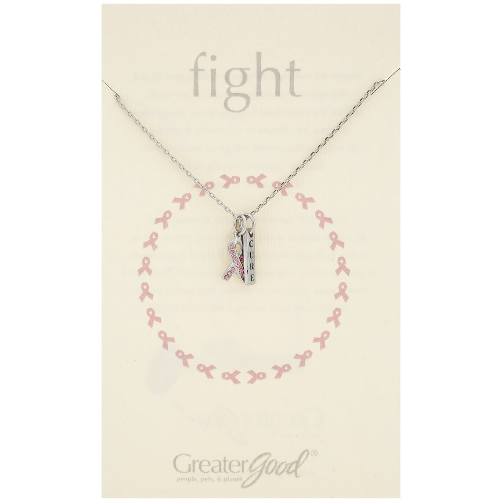 Pink Ribbon Cure Pewter Necklace