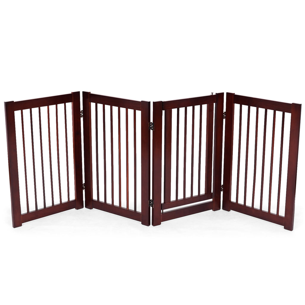 30 Inch Tall 4-Panel Freestanding Pet Gate Wooden Dog Fence