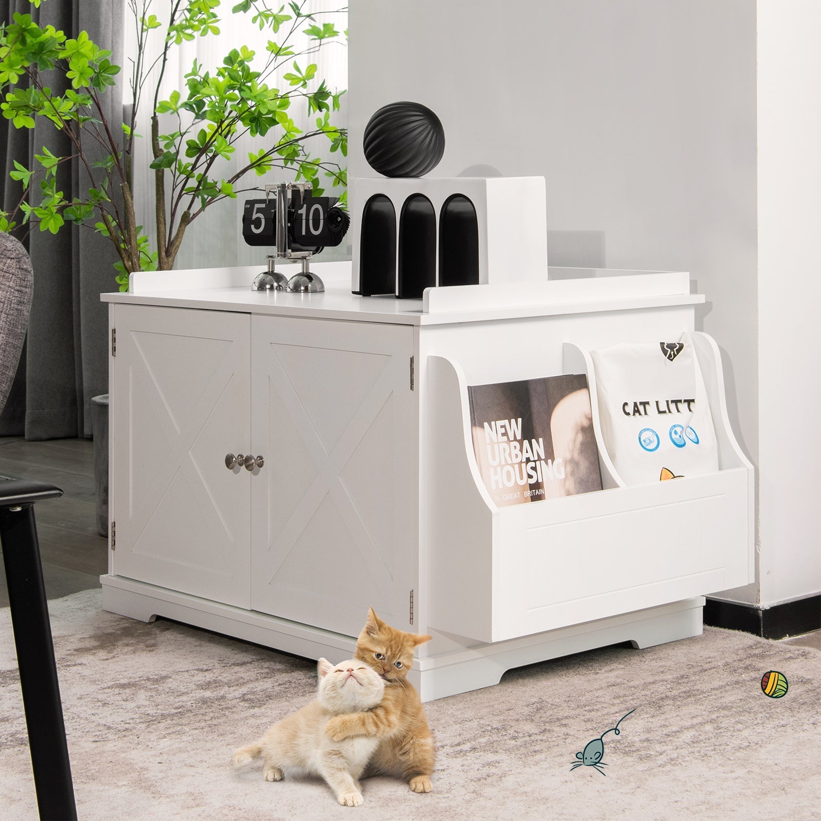 Large Wooden Cat Litter Box Enclosure with the Storage Rack