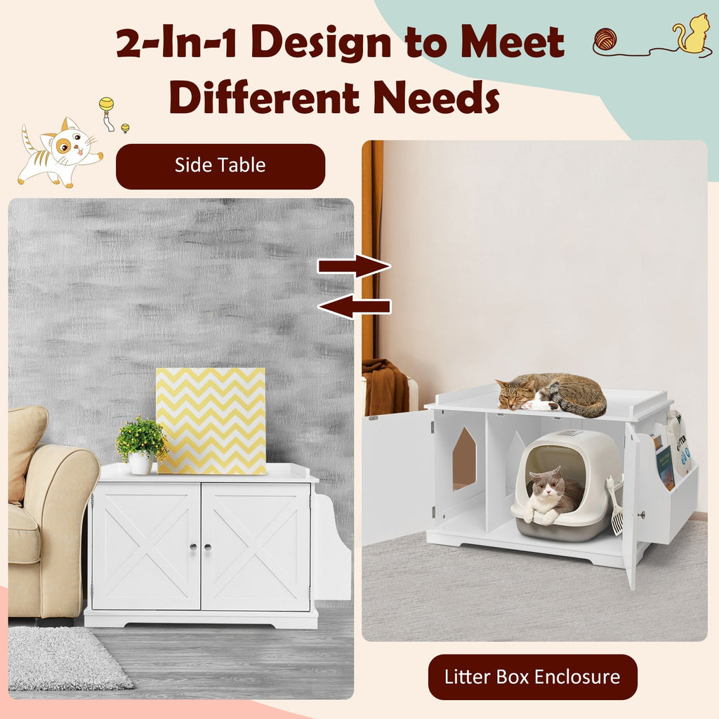 Large Wooden Cat Litter Box Enclosure with the Storage Rack