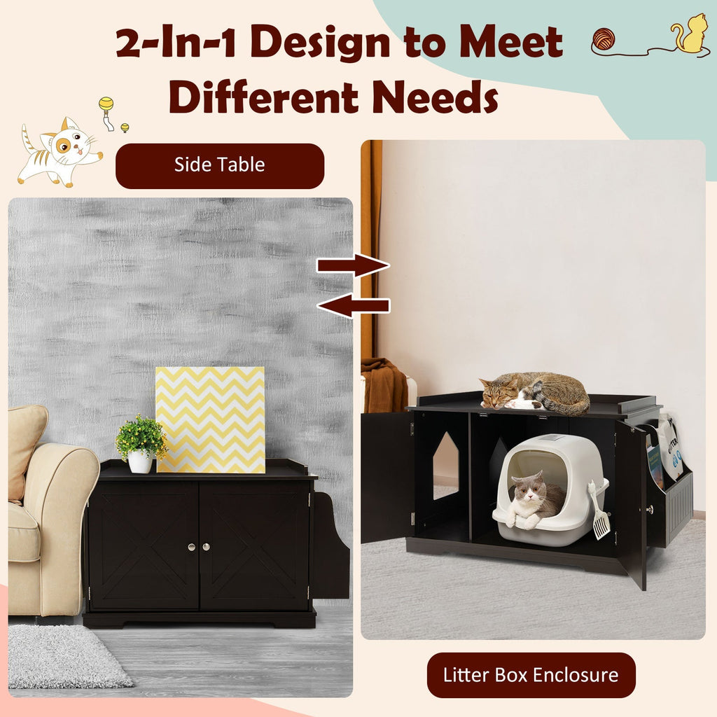 Large Wooden Cat Litter Box Enclosure with the Storage Rack