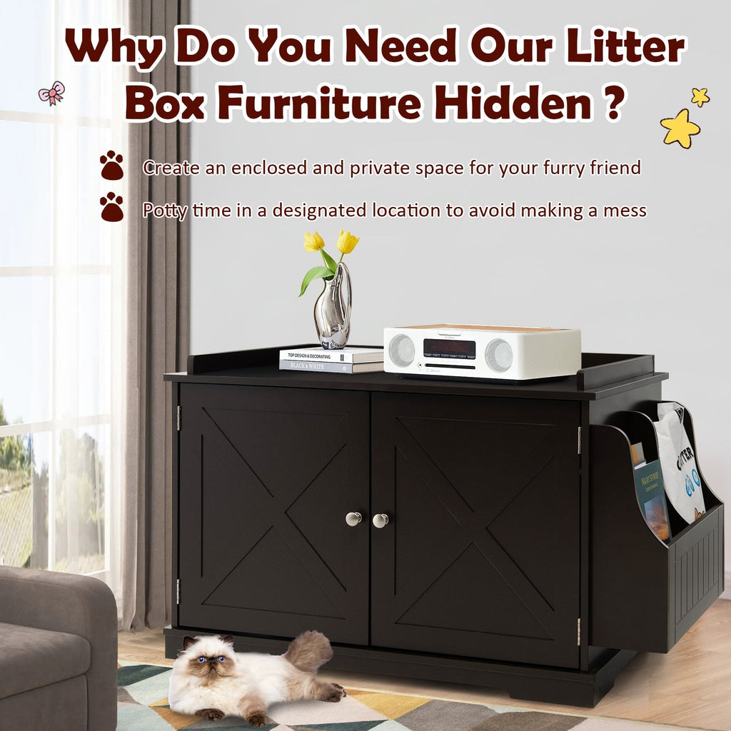 Large Wooden Cat Litter Box Enclosure with the Storage Rack