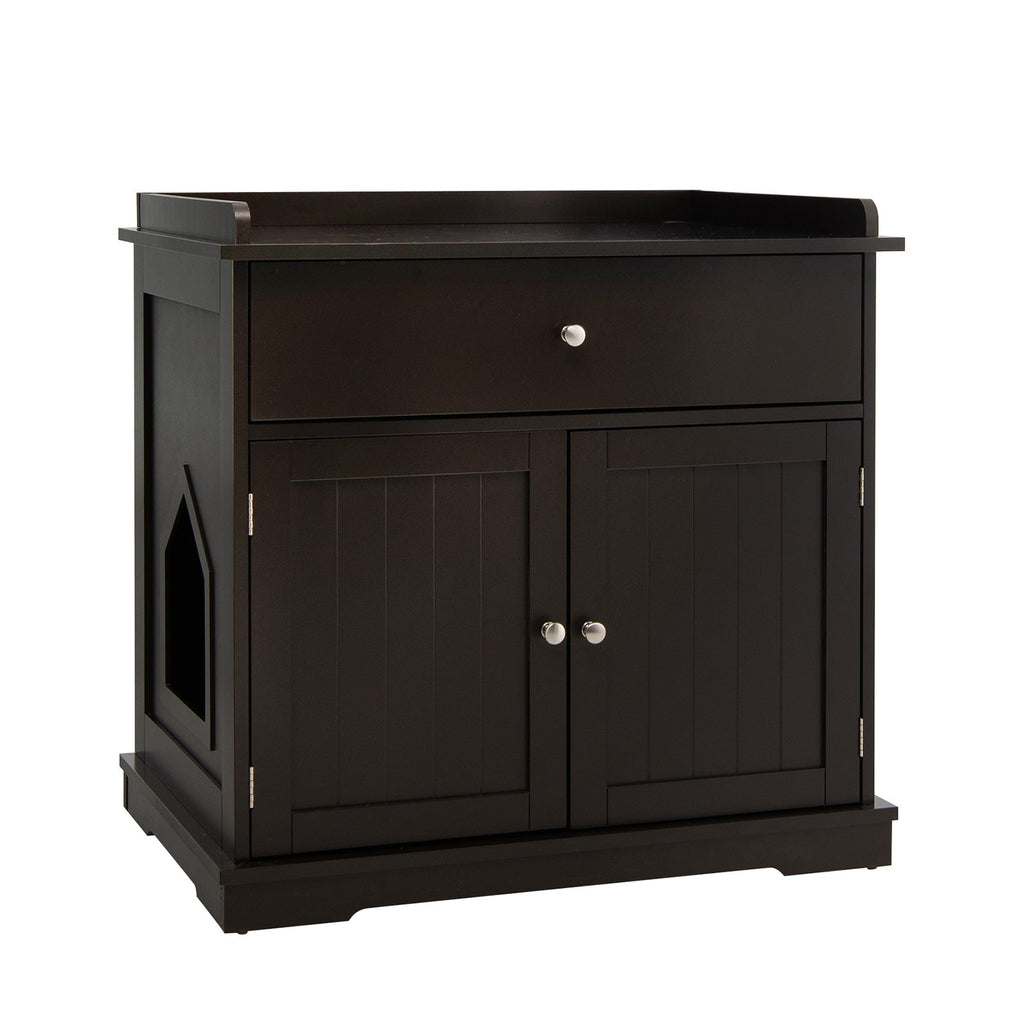 Wooden Cat Litter Box Enclosure with Drawer Side Table Furniture