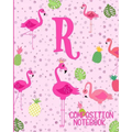 Composition Notebook R: Pink Flamingo Initial R Composition Wide Ruled Notebook - Paperback
