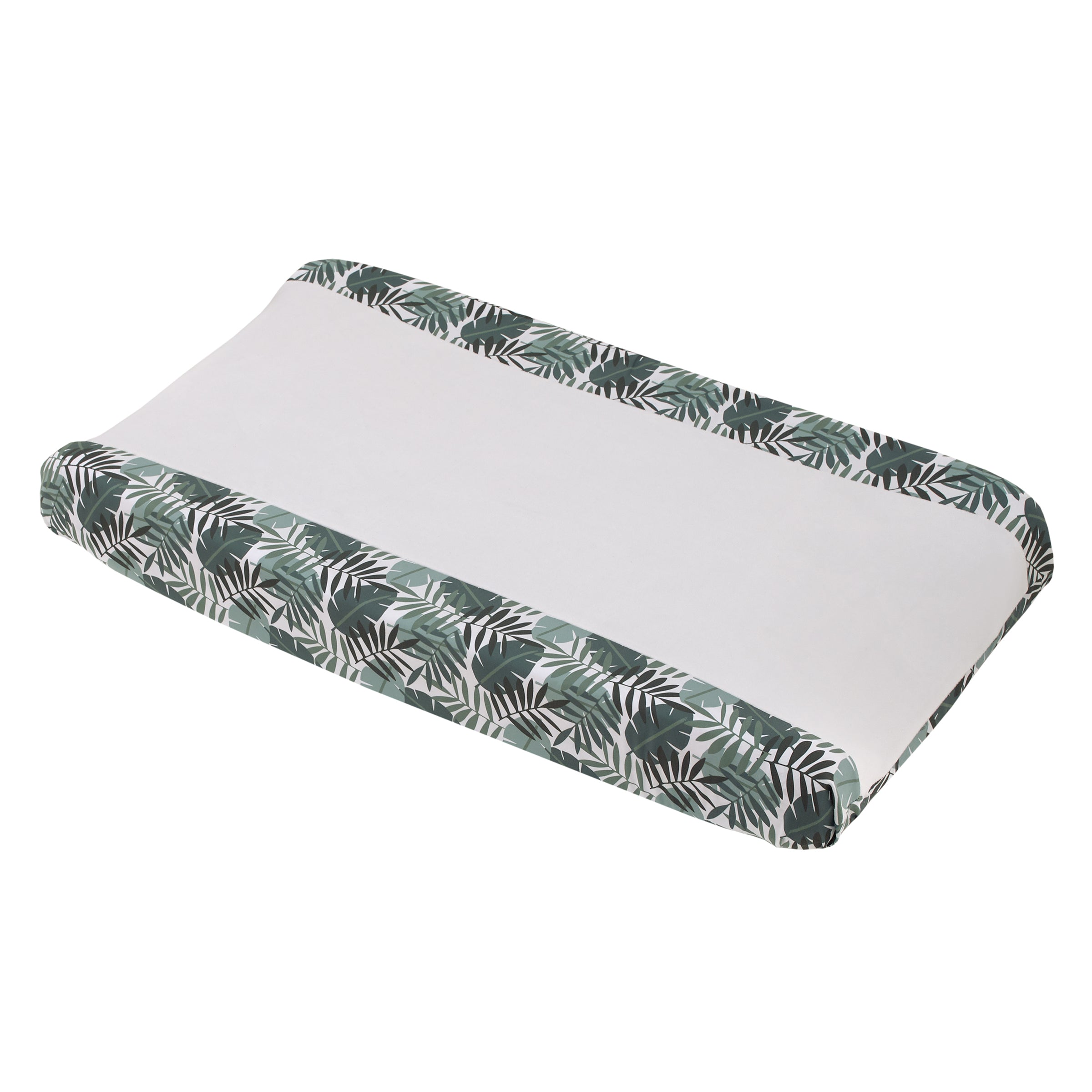 Jungle Paradise Green and Ivory Palm Leaf Super Soft Contoured Changing Pad Cover
