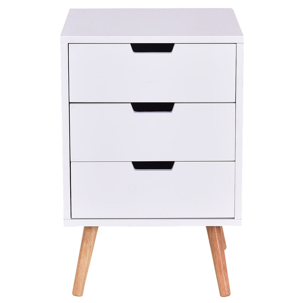 Wood Side End Table Nightstand with 3 Drawers Mid-Century Accent