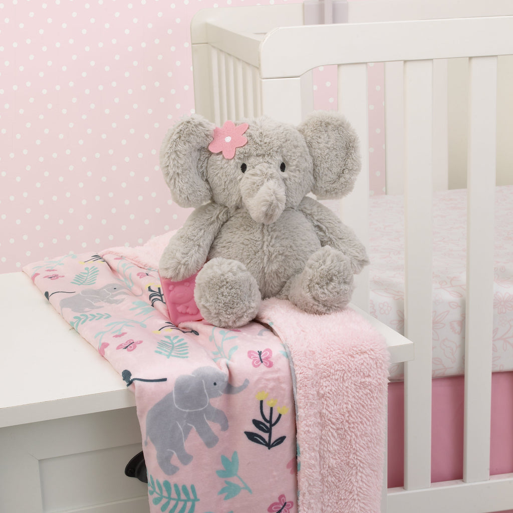 Floral Elephant Gray Plush Stuffed Animal