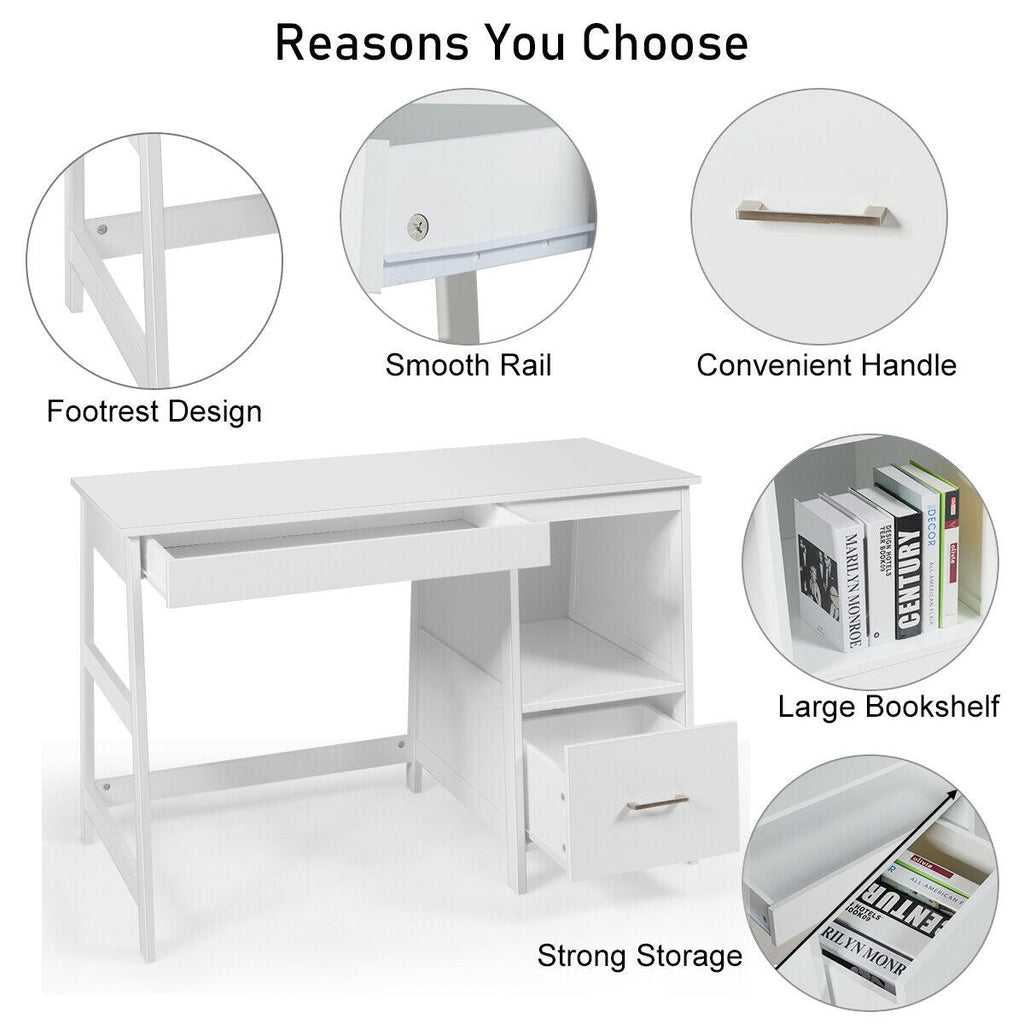 47.5 Inch Modern Home Computer Desk with 2 Storage Drawers